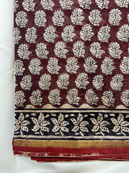 Maroon Dabu Chanderi Silk Saree
