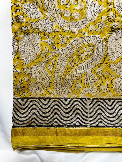 Mustard Ajrak Chanderi Silk Saree