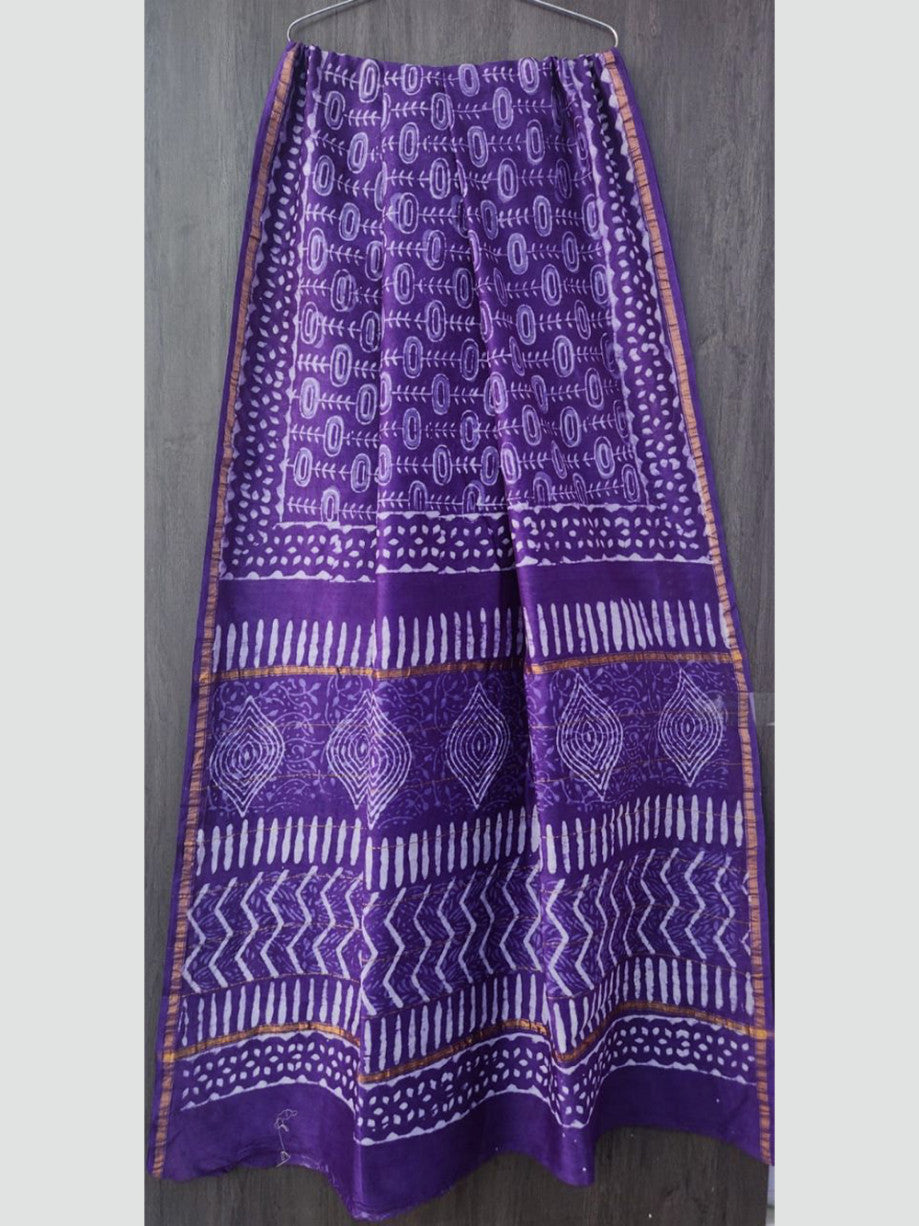Purple Ajrak Chanderi Silk Saree