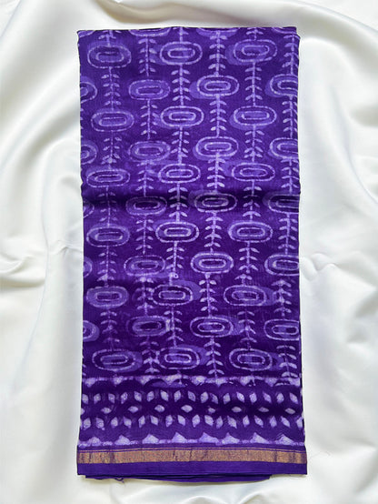 Purple Ajrak Chanderi Silk Saree