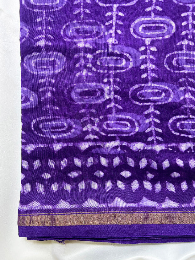 Purple Ajrak Chanderi Silk Saree