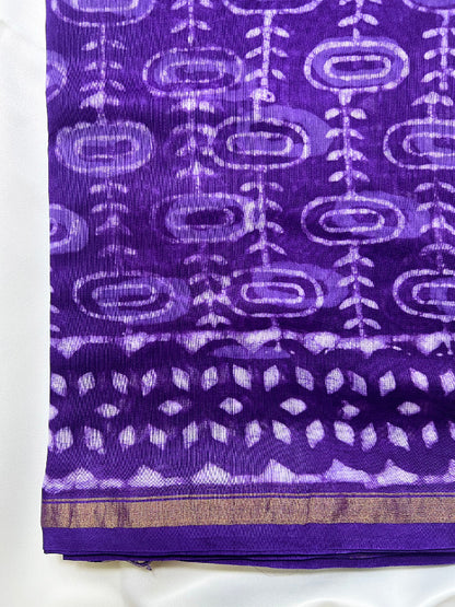 Purple Ajrak Chanderi Silk Saree