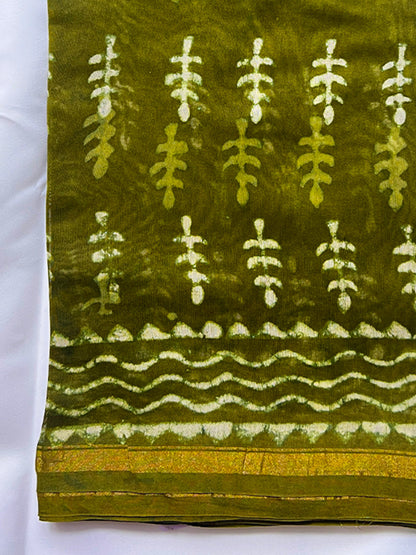 Mehndi Green Dabu Chanderi Silk Saree