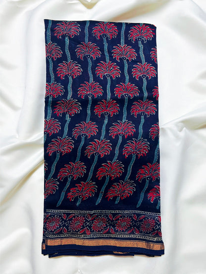 Blue Sanganeri Chanderi Silk Saree