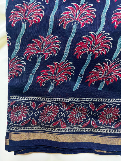 Blue Sanganeri Chanderi Silk Saree