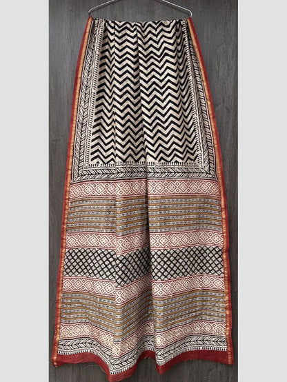 Beige Leheriya Dabu Chanderi Silk Saree
