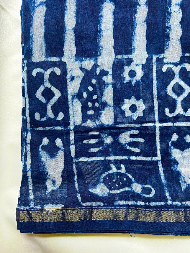 Indigo Ajrak Chanderi Silk Saree