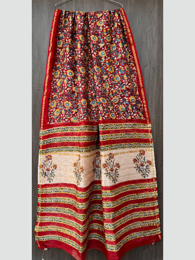 Red Kalamkari Chanderi Silk Saree