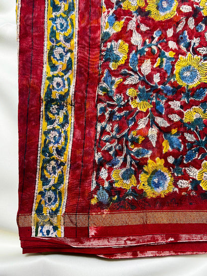 Red Kalamkari Chanderi Silk Saree
