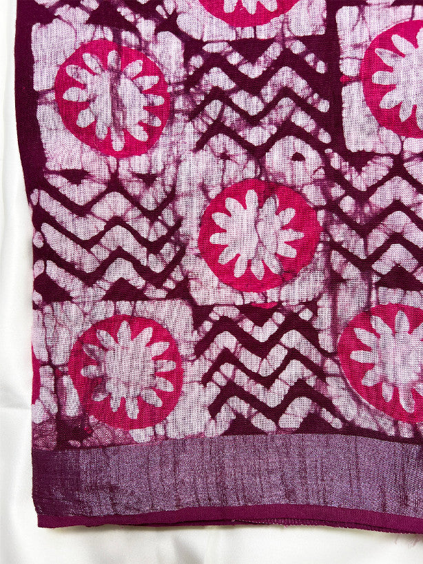 Maroon Batik Linen Saree