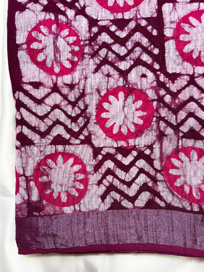 Maroon Batik Linen Saree