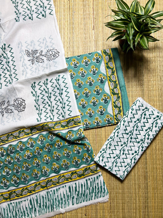 Sea Green Butti Dabu 3 Piece Cotton Set