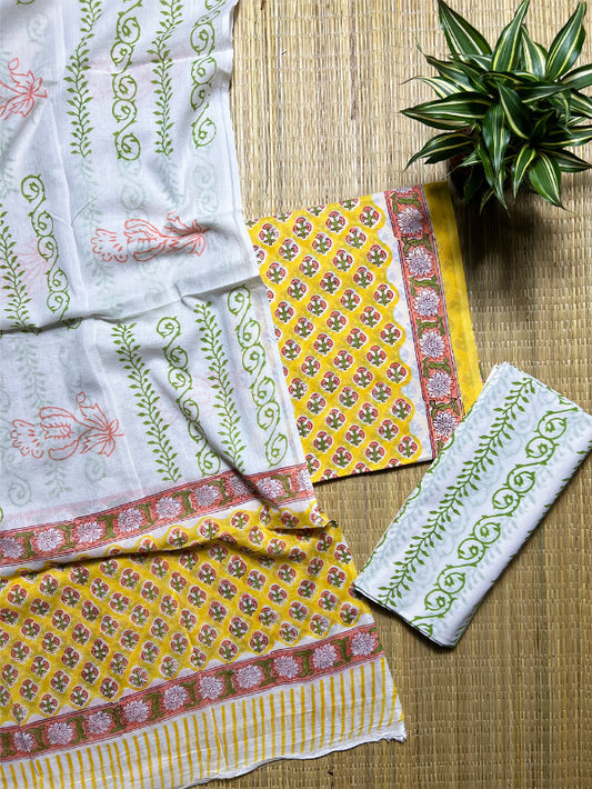 Yellow Butti Dabu 3 Piece Cotton Set