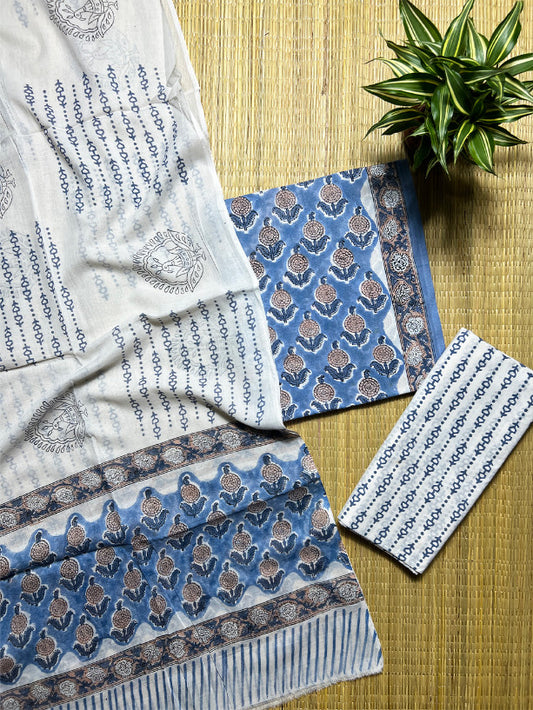 Blue Motifs Ajrak 3 Piece Cotton Set