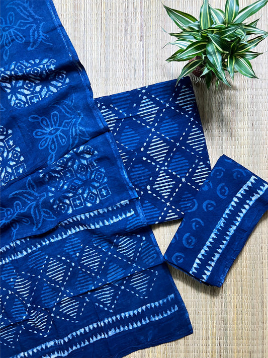 Indigo Wall Pattern Ajrak 3 Piece Cotton Set