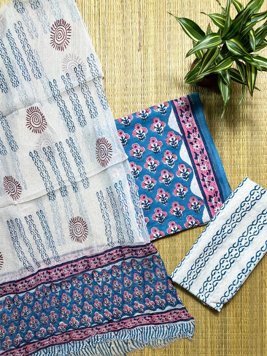 Blue Butti Dabu 3 Piece Chiffon Set