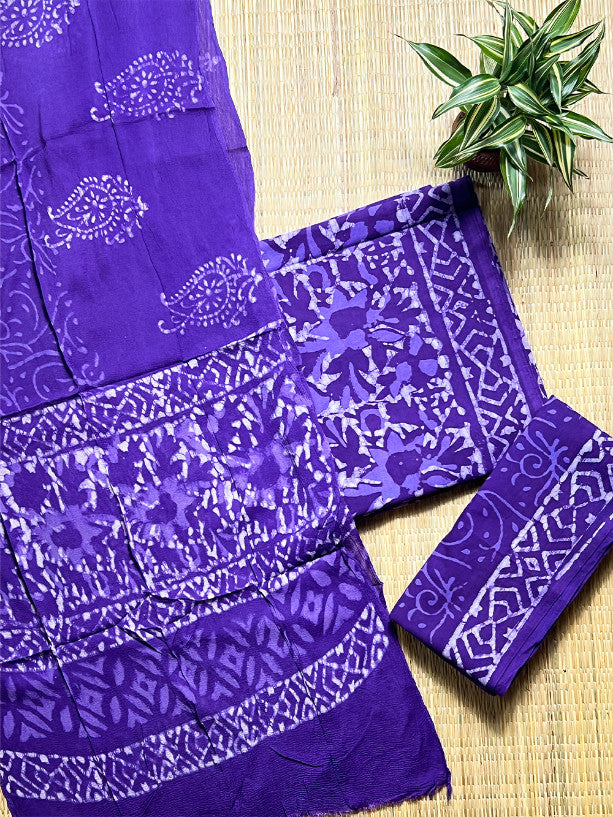 Puple Jaal Batik 3 Piece Chiffon Set