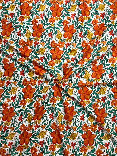 Orange White Sanganeri Floral Jaal Cotton Fabric