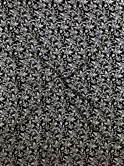 Black Kalamkari Floral Jaal Cotton Fabric