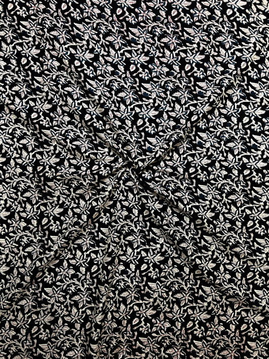 Black Kalamkari Floral Jaal Cotton Fabric