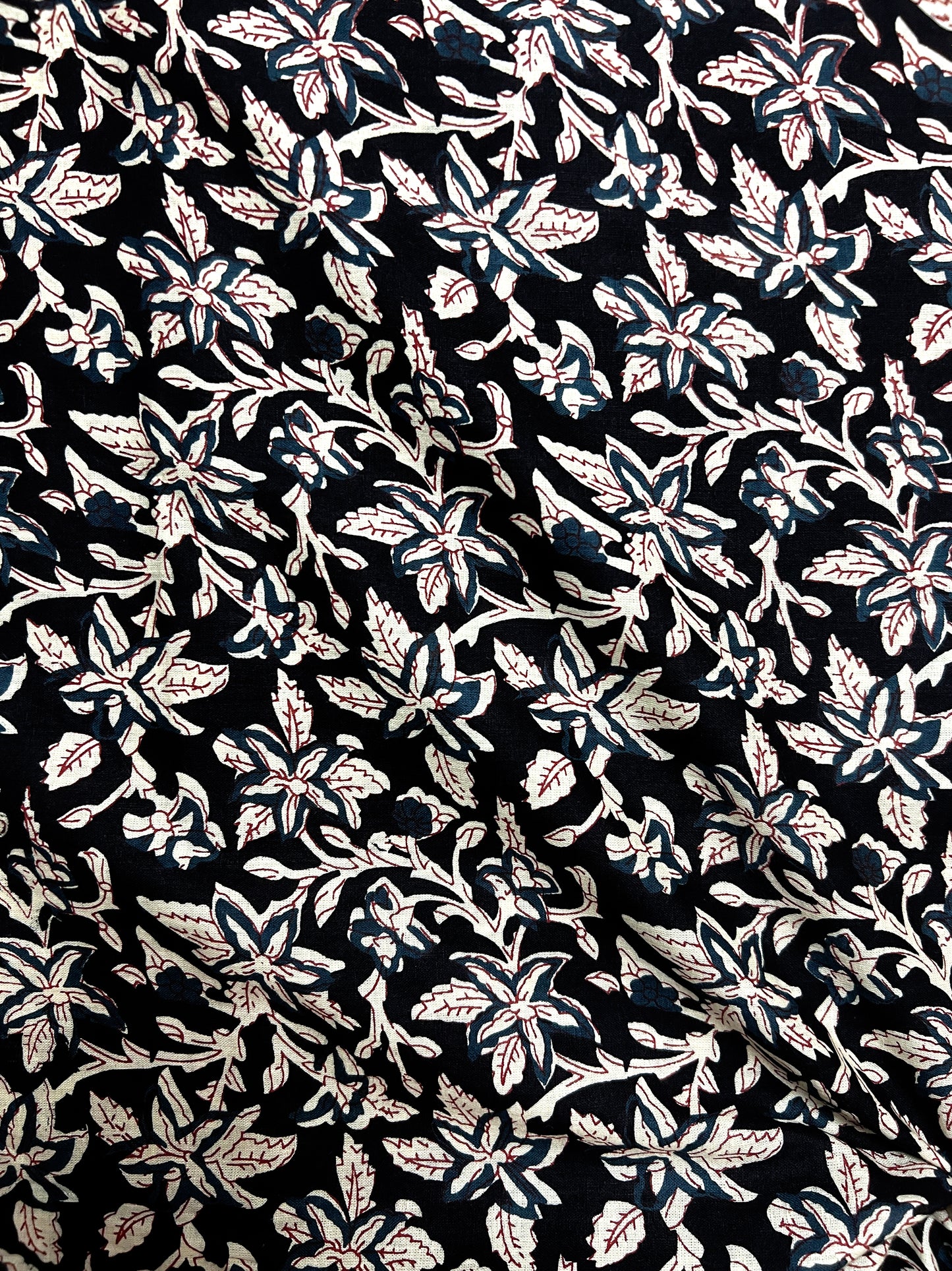 Black Kalamkari Floral Jaal Cotton Fabric