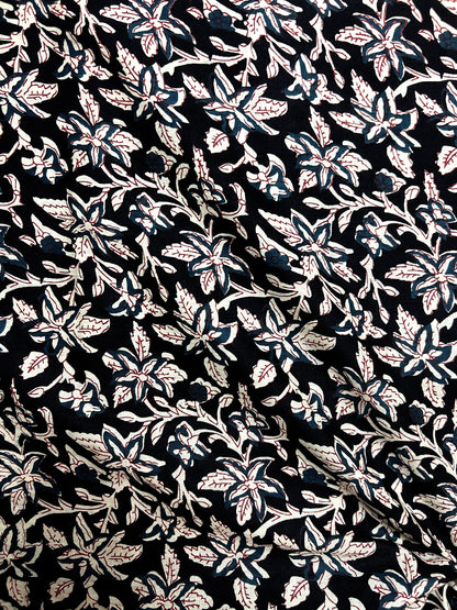Black Kalamkari Floral Jaal Cotton Fabric