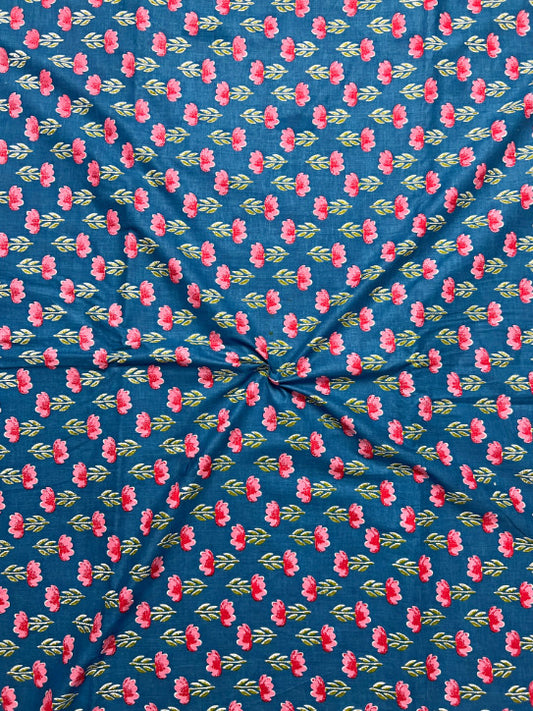 Blue Dabu Floral Butti Cotton Fabric