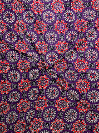 Purple Ajrak Mughal Wall Cotton Fabric