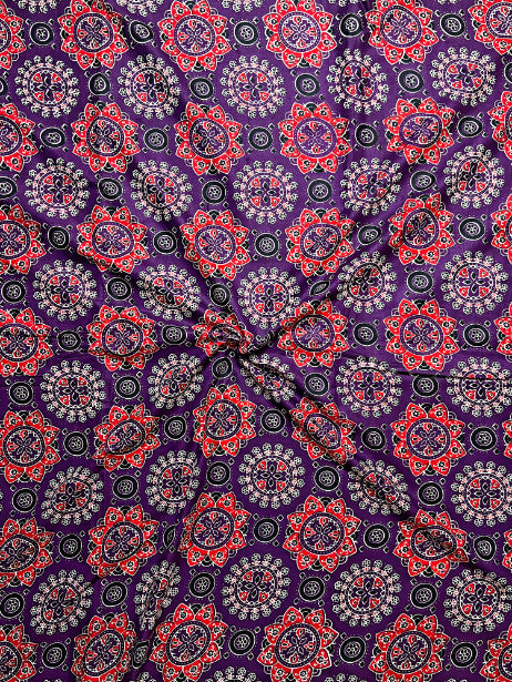 Purple Ajrak Mughal Wall Cotton Fabric