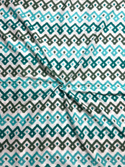 Green Blue Ikat Pattern Cotton Fabric