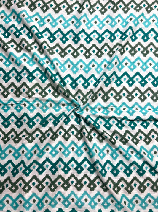 Green Blue Ikat Pattern Cotton Fabric
