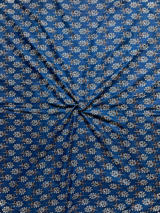 Indigo Dabu Floral Butti Cotton Fabric