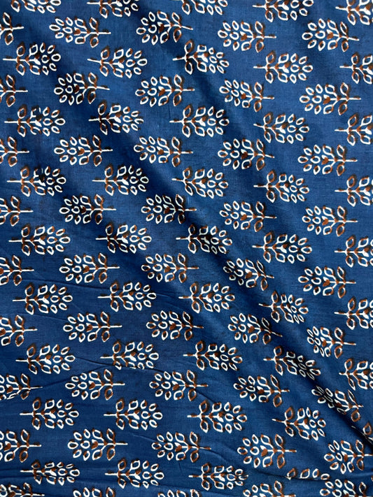 Indigo Dabu Floral Butti Cotton Fabric