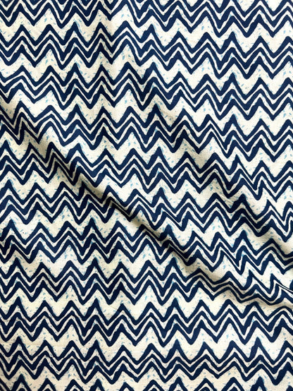 Indigo Leheriya Zig Zag Cotton Fabric