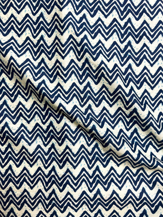 Indigo Leheriya Zig Zag Cotton Fabric