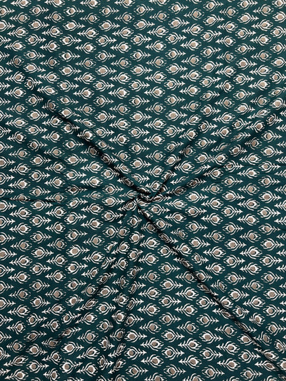 Green Dabu Feathers Cotton Fabric
