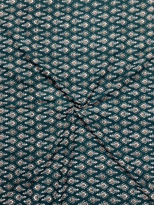 Green Dabu Feathers Cotton Fabric