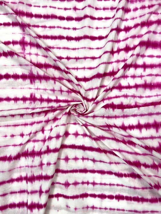 White Magenta Shibori Tie & Dye Cotton Fabric