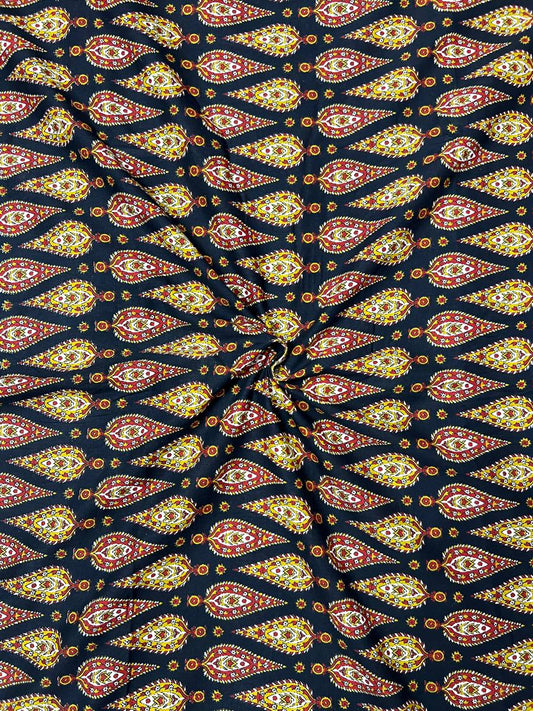 Black Ajrak Kairi Cotton Fabric