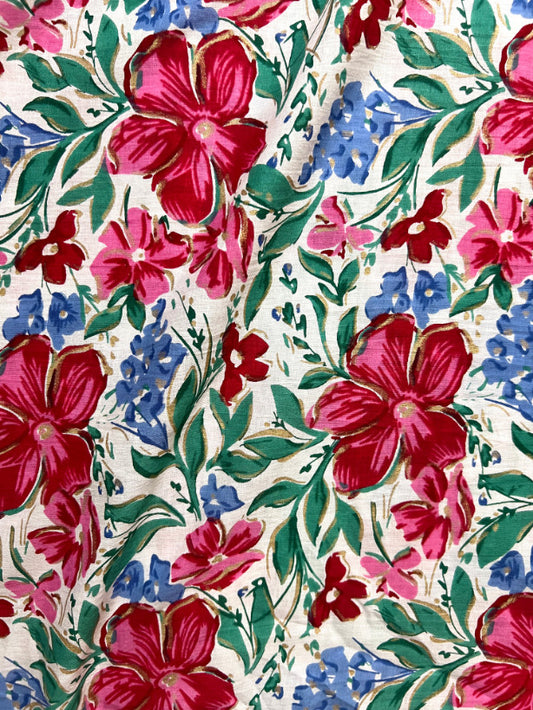 Pink White Sanganeri Floral Jaal Cotton Fabric