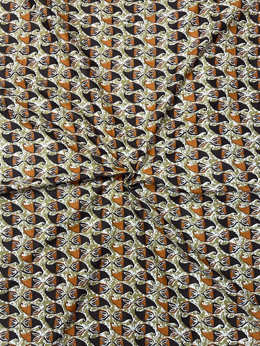 Brown Sanganeri Leaf Motifs Cotton Fabric