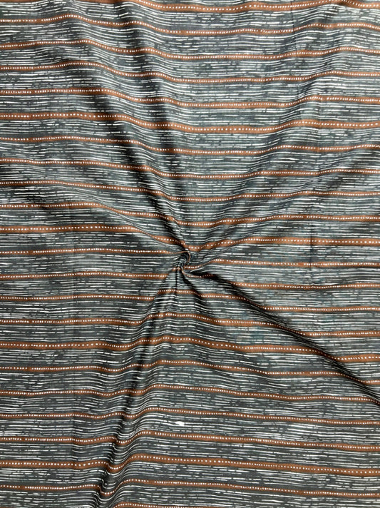 Grey Leheriya Lines Cotton Fabric
