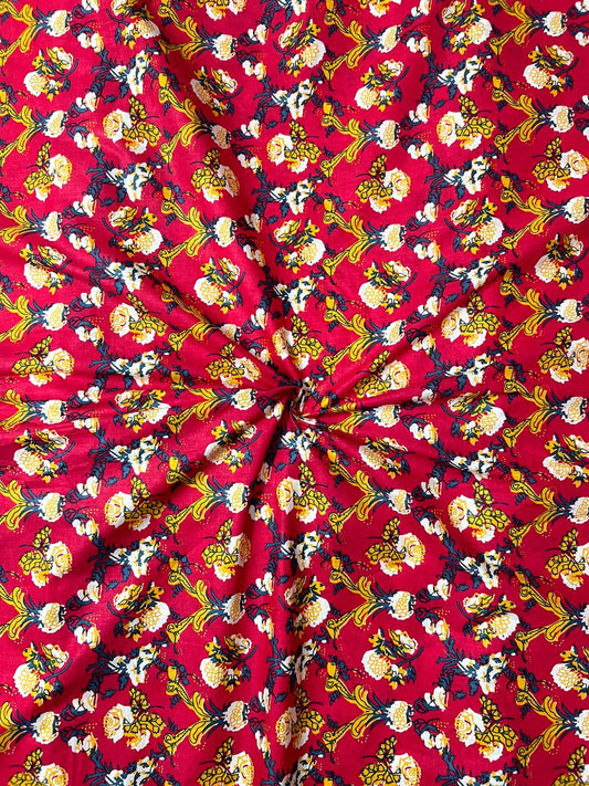 Red Sanganeri Wall Design Cotton Fabric