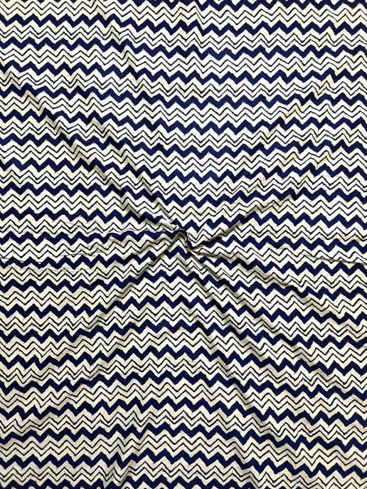 Blue Leheriya Zig Zag Cotton Fabric