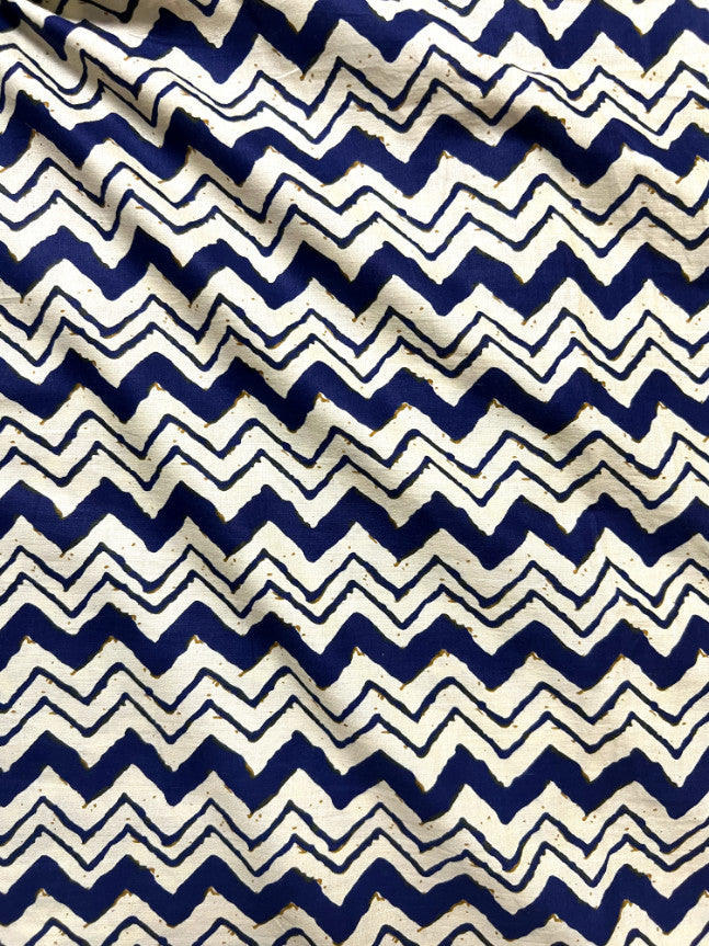 Blue Leheriya Zig Zag Cotton Fabric