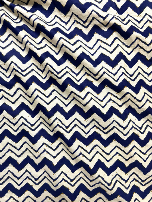 Blue Leheriya Zig Zag Cotton Fabric