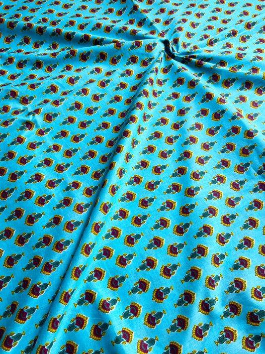 Turquoise Blue Dabu Butti Cotton Fabric