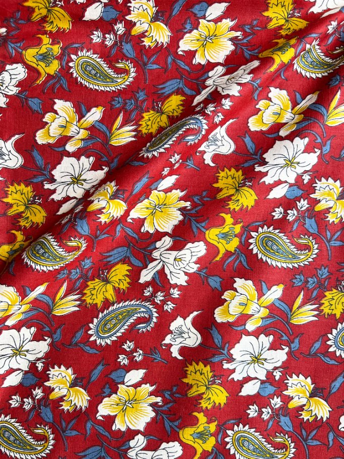 Red Rust Kalamkari Kairi Jaal Cotton Fabric