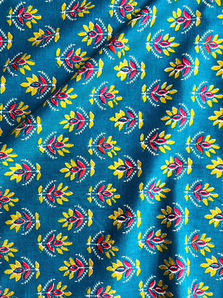 Teal Green Dabu Motifs Cotton Fabric