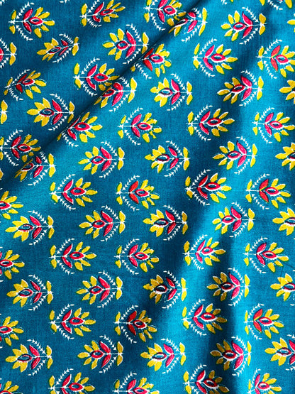 Teal Green Dabu Motifs Cotton Fabric